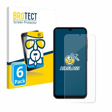 Vorderseite einer Produktverpackung mit dem Markenlogo BROTECT. Daneben ist das Gerät Samsung Galaxy A25 5G mit dem zugehörige