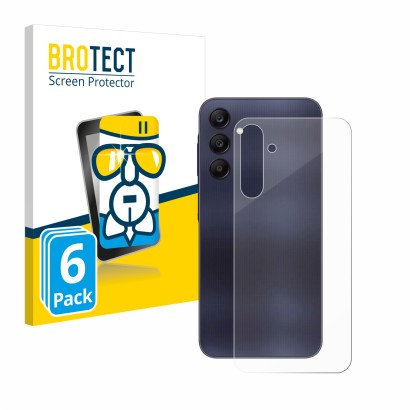 Vorderseite einer Produktverpackung mit dem Markenlogo BROTECT. Daneben ist das Gerät Samsung Galaxy A25 5G (Rückseite) mit de