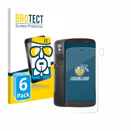 Parte frontal de un envase de producto con el logotipo de la marca BROTECT. Al lado se muestra el dispositivo Zebra TC22 (Fron