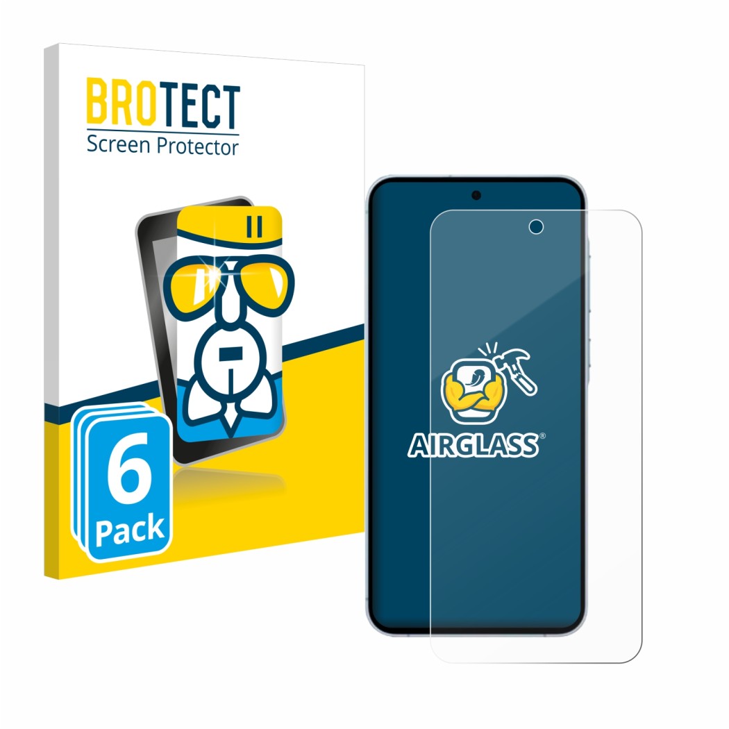 Front side of a product packaging with the brand logo BROTECT. Next to it is the device Samsung Galaxy M35 shown with the corr