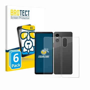 Parte frontale di una confezione del prodotto con il logo del marchio BROTECT. Accanto è raffigurato il dispositivo Sony Xperi