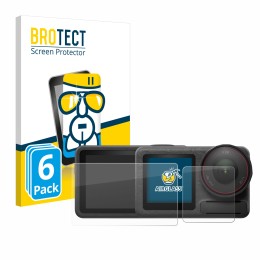 Face avant d’un emballage produit avec le logo de la marque BROTECT. À côté, l’appareil DJI Osmo Action 5 Pro est représenté a