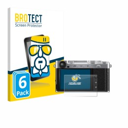 Face avant d’un emballage produit avec le logo de la marque BROTECT. À côté, l’appareil Fujifilm X-E5 est représenté avec la p