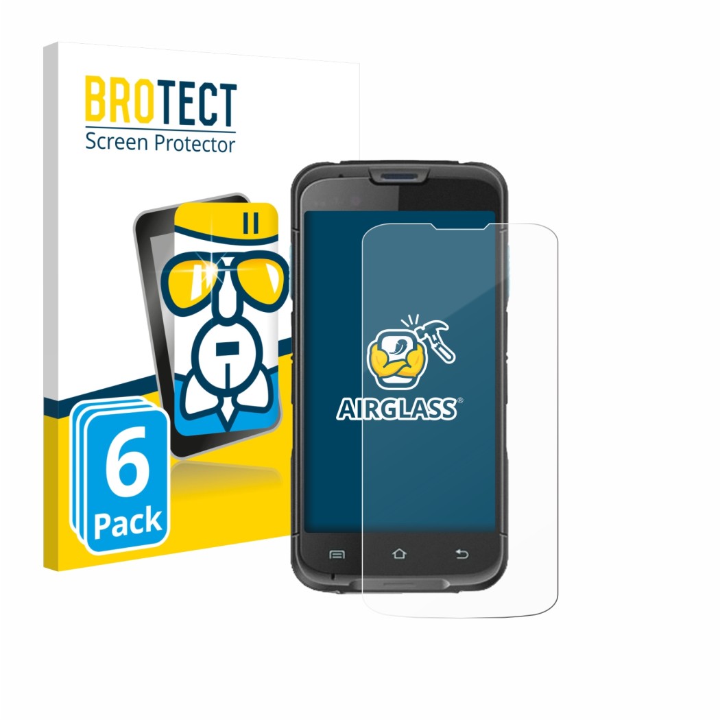 Front side of a product packaging with the brand logo BROTECT. Next to it is the device Unitech EA602 shown with the correspon