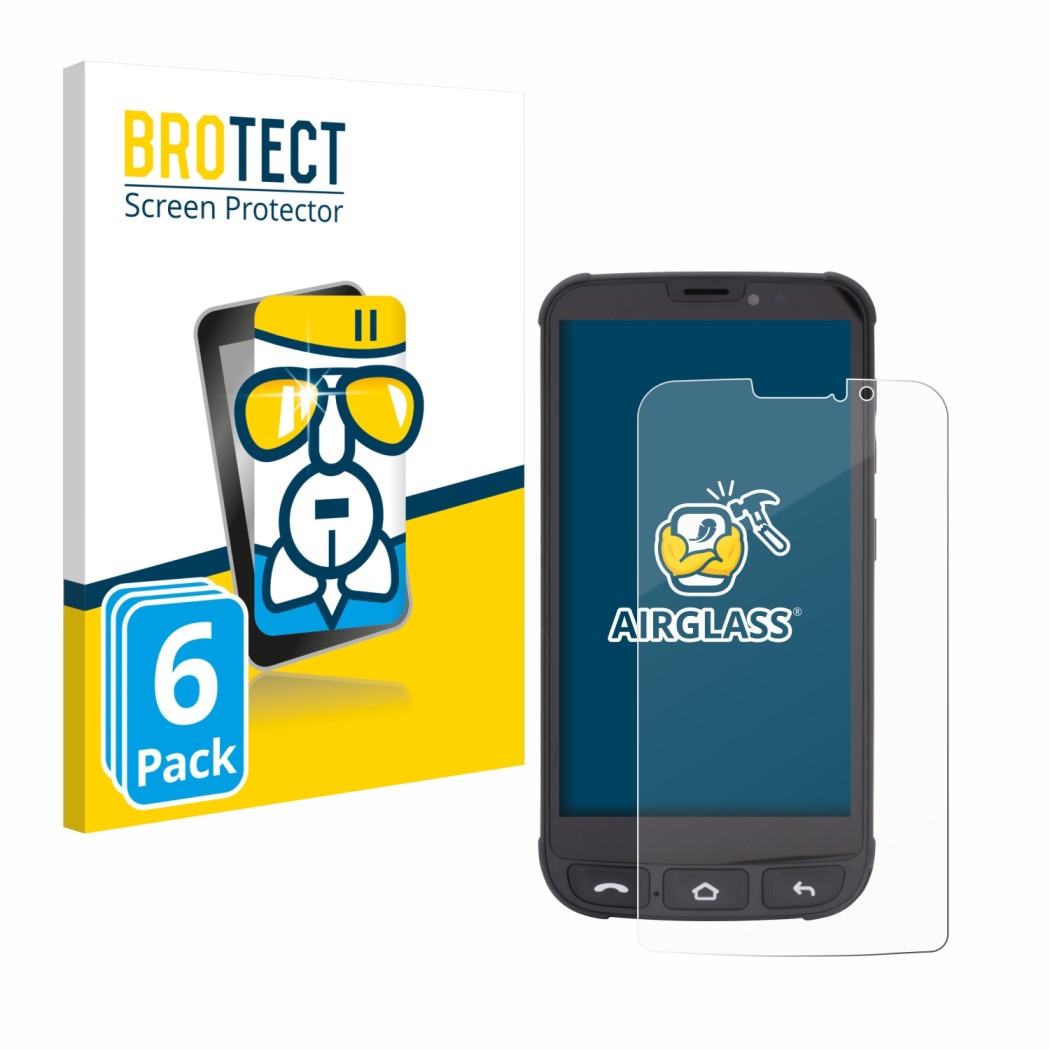 Front side of a product packaging with the brand logo BROTECT. Next to it is the device Olympia Neo Mini shown with the corres