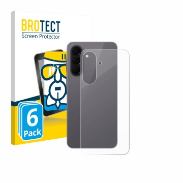 Face avant d’un emballage produit avec le logo de la marque BROTECT. À côté, l’appareil Samsung Galaxy A57 5G (Arrière) est re
