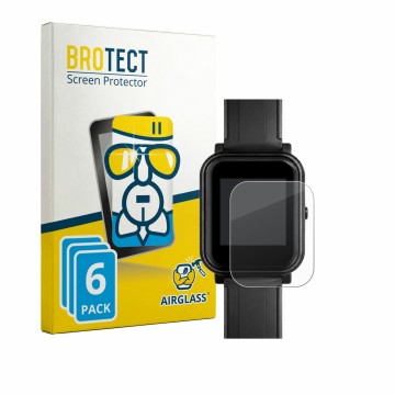 Front side of a product packaging with the brand logo BROTECT. Next to it is the device Bangle.js 2 shown with the correspondi