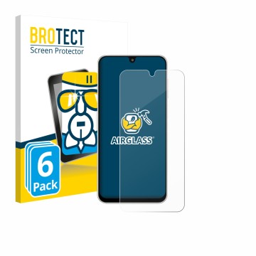 Parte frontal de un envase de producto con el logotipo de la marca BROTECT. Al lado se muestra el dispositivo Samsung Galaxy M