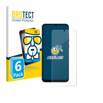 Parte frontal de un envase de producto con el logotipo de la marca BROTECT. Al lado se muestra el dispositivo Samsung Galaxy F