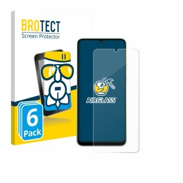 Parte frontal de un envase de producto con el logotipo de la marca BROTECT. Al lado se muestra el dispositivo Samsung Galaxy M
