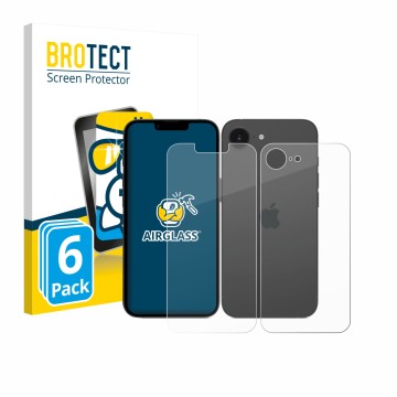 Parte frontal de un envase de producto con el logotipo de la marca BROTECT. Al lado se muestra el dispositivo Apple iPhone 17e