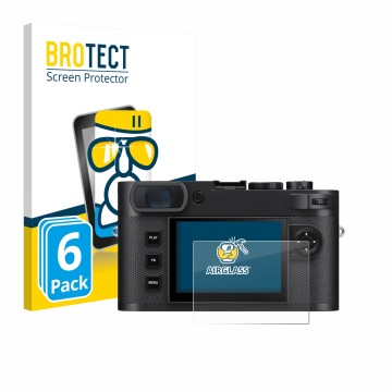 Face avant d’un emballage produit avec le logo de la marque BROTECT. À côté, l’appareil Leica M EV1 est représenté avec la pro