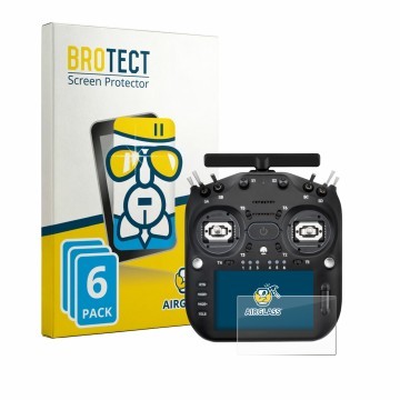 Parte frontal de un envase de producto con el logotipo de la marca BROTECT. Al lado se muestra el dispositivo Radiomaster TX16