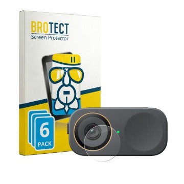 Front side of a product packaging with the brand logo BROTECT. Next to it is the device Insta360 Link 2C Pro (Lens) shown with