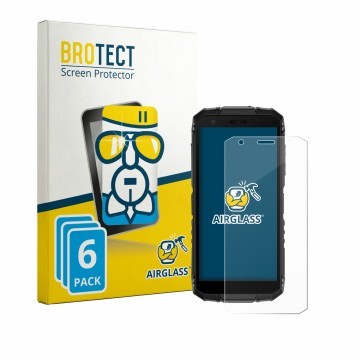 Front side of a product packaging with the brand logo BROTECT. Next to it is the device Doogee Fire 3 shown with the correspon
