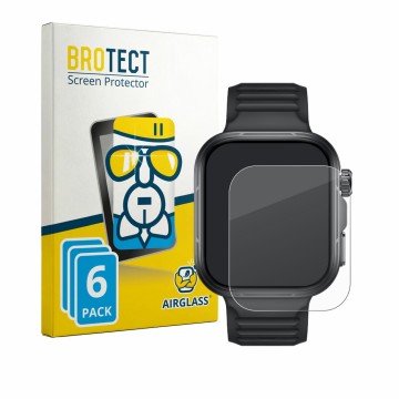 Parte frontal de un envase de producto con el logotipo de la marca BROTECT. Al lado se muestra el dispositivo Huawei Watch Fit