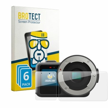 Front side of a product packaging with the brand logo BROTECT. Next to it is the device GoPro Mission 1 Pro ILS shown with the