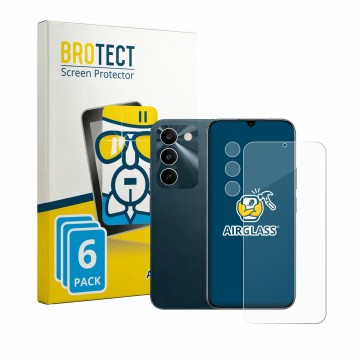 Vorderseite einer Produktverpackung mit dem Markenlogo BROTECT. Daneben ist das Gerät realme C100 5G (Display+Kamera) mit dem 