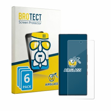 Parte frontal de un envase de producto con el logotipo de la marca BROTECT. Al lado se muestra el dispositivo ZTE Nubia Red Ma