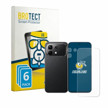 Front side of a product packaging with the brand logo BROTECT. Next to it is the device Infinix Note 60 (Front+Camera) shown w