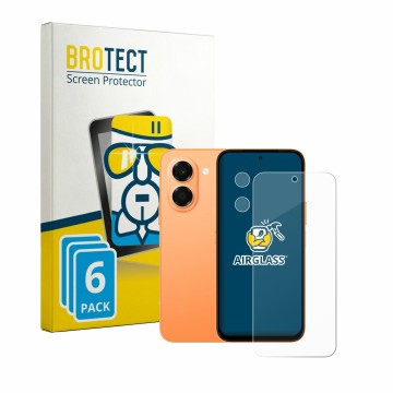 Face avant d’un emballage produit avec le logo de la marque BROTECT. À côté, l’appareil Honor X7e (Avant+Caméra) est représent