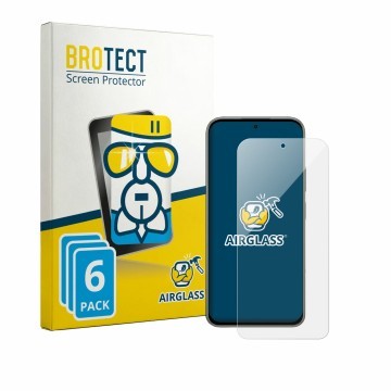 Front side of a product packaging with the brand logo BROTECT. Next to it is the device Tecno Pova 8 shown with the correspond
