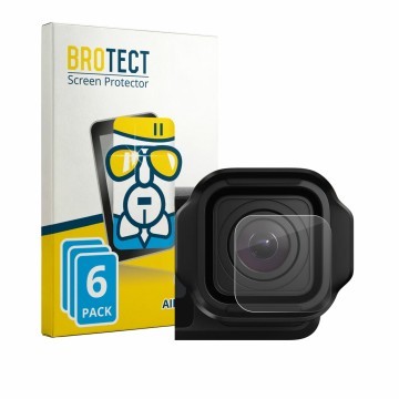 Parte frontal de un envase de producto con el logotipo de la marca BROTECT. Al lado se muestra el dispositivo GoPro Mission 1 