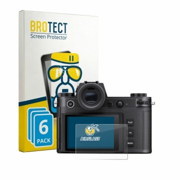 Vorderseite einer Produktverpackung mit dem Markenlogo BROTECT. Daneben ist das Gerät Leica SL3-P mit dem zugehörigen Displays