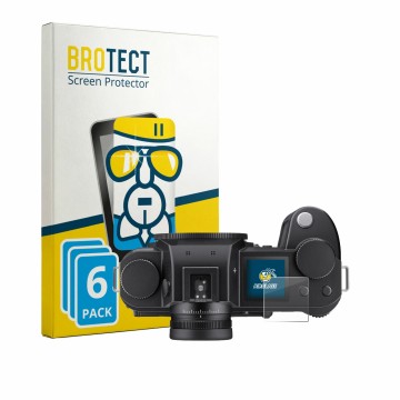 Vorderseite einer Produktverpackung mit dem Markenlogo BROTECT. Daneben ist das Gerät Leica SL3-P (Schulterdisplay) mit dem zu