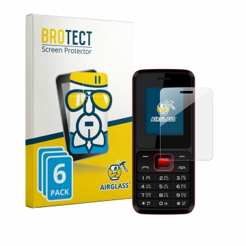 Vorderseite einer Produktverpackung mit dem Markenlogo BROTECT. Daneben ist das Gerät Karbonn K19 Rock mit dem zugehörigen Dis