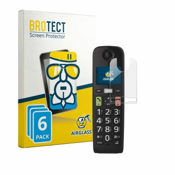 Front side of a product packaging with the brand logo BROTECT. Next to it is the device Panasonic KX-TGU130 shown with the cor