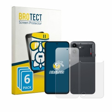 Parte frontal de un envase de producto con el logotipo de la marca BROTECT. Al lado se muestra el dispositivo Nothing Phone (4
