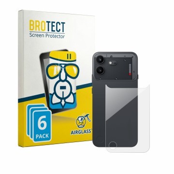 Parte frontal de un envase de producto con el logotipo de la marca BROTECT. Al lado se muestra el dispositivo Nothing Phone (4