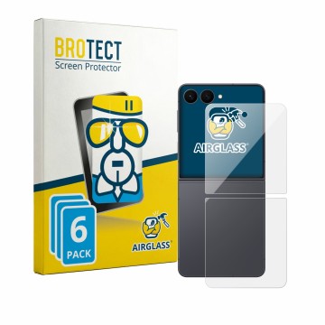 Vorderseite einer Produktverpackung mit dem Markenlogo BROTECT. Daneben ist das Gerät Samsung Galaxy Z Flip 8 (Rückseite) mit 