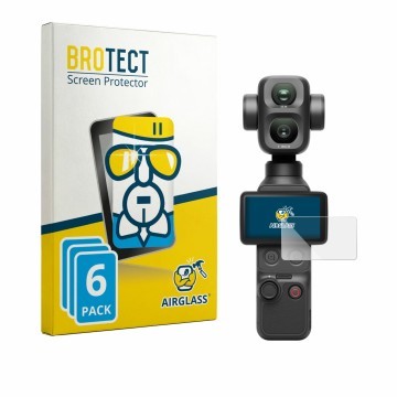 Vorderseite einer Produktverpackung mit dem Markenlogo BROTECT. Daneben ist das Gerät DJI Osmo Pocket 4P mit dem zugehörigen D