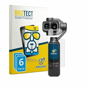 Vorderseite einer Produktverpackung mit dem Markenlogo BROTECT. Daneben ist das Gerät DJI Osmo Pocket 4P (Display + Linse) mit
