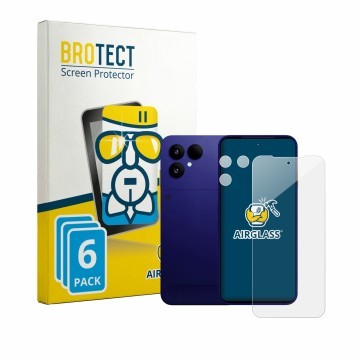Vorderseite einer Produktverpackung mit dem Markenlogo BROTECT. Daneben ist das Gerät Fairphone 6 Plus (Display+Kamera) mit de