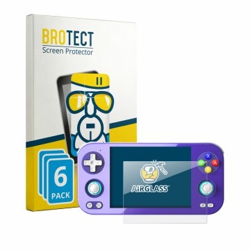 Vorderseite einer Produktverpackung mit dem Markenlogo BROTECT. Daneben ist das Gerät Anbernic RG 476H mit dem zugehörigen Dis