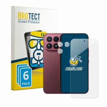Parte frontal de un envase de producto con el logotipo de la marca BROTECT. Al lado se muestra el dispositivo Xiaomi Poco F9 U