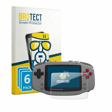 Front side of a product packaging with the brand logo BROTECT. Next to it is the device AYANEO KONKR Pocket Advance shown with