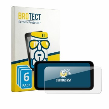 Front side of a product packaging with the brand logo BROTECT. Next to it is the device Carpuride W603DS 6.3