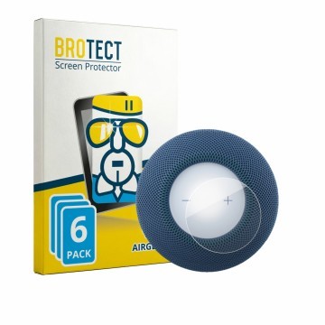 Face avant d’un emballage produit avec le logo de la marque BROTECT. À côté, l’appareil Apple HomePod mini 2 est représenté av