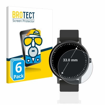 Face avant d’un emballage produit avec le logo de la marque BROTECT. À côté, l’appareil Montres (Circulaire, ø: 33 mm) est rep