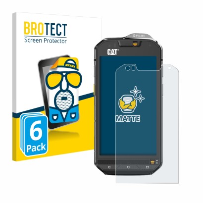 Front side of a product packaging with the brand logo BROTECT. Next to it is the device Caterpillar Cat S60 shown with the cor