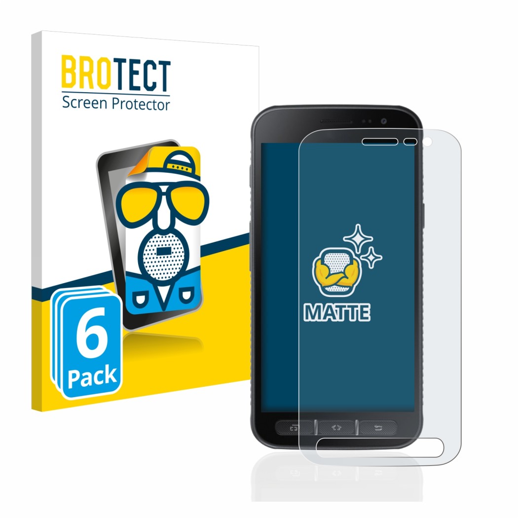 Parte frontale di una confezione del prodotto con il logo del marchio BROTECT. Accanto è raffigurato il dispositivo Samsung Ga