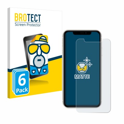 Front side of a product packaging with the brand logo BROTECT. Next to it is the device Apple iPhone 11 shown with the corresp