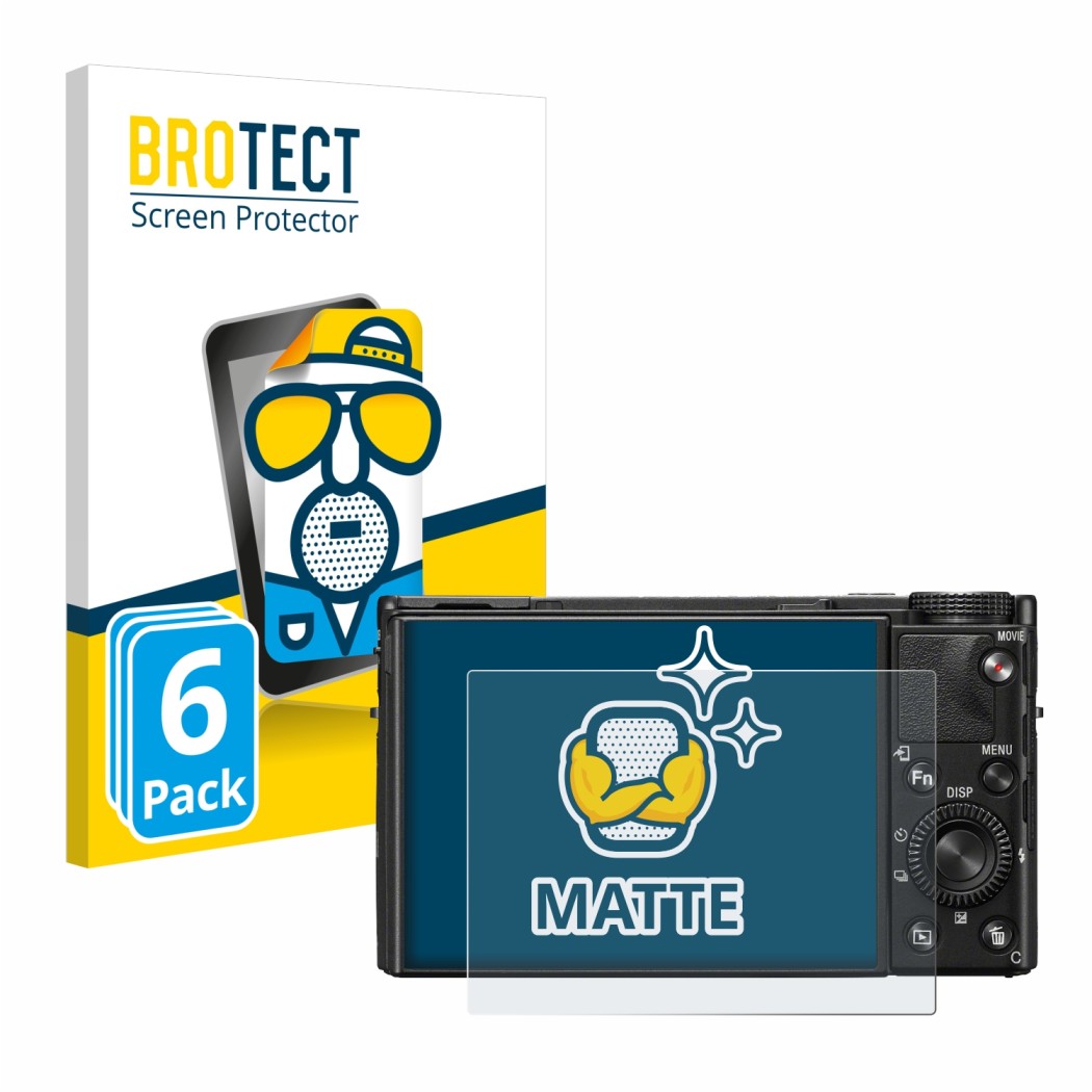 Vorderseite einer Produktverpackung mit dem Markenlogo BROTECT. Daneben ist das Gerät Sony Cyber-Shot DSC-RX100 VII mit dem zu