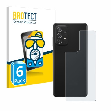 Front side of a product packaging with the brand logo BROTECT. Next to it is the device Samsung Galaxy A52s 5G (Back) shown wi