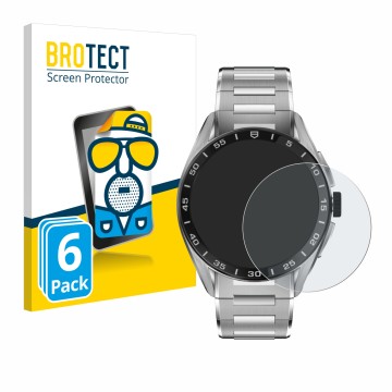 Parte frontal de un envase de producto con el logotipo de la marca BROTECT. Al lado se muestra el dispositivo TAG Heuer Connec