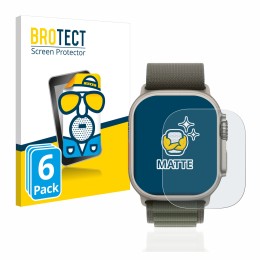 Front side of a product packaging with the brand logo BROTECT. Next to it is the device Apple Watch Ultra (49 mm) shown with t